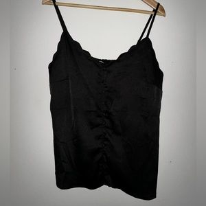 Black Button Down Silk Tank Top